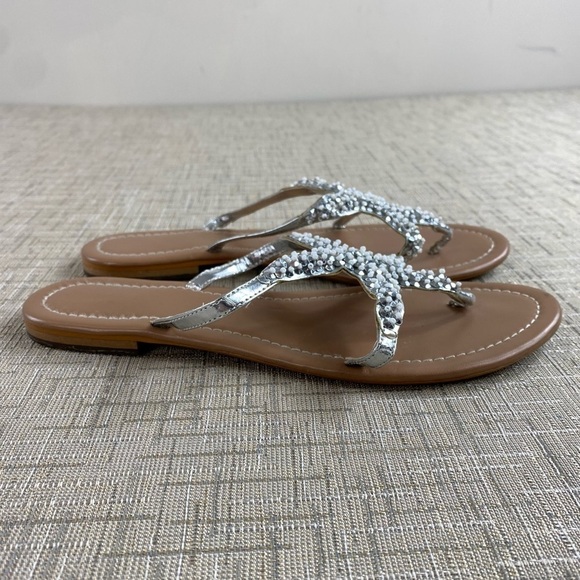 Women’s Sparkly Silver Beachy Rhinestone Starfish Flat Sandals Flip Flops Sz 6 - Picture 4 of 15